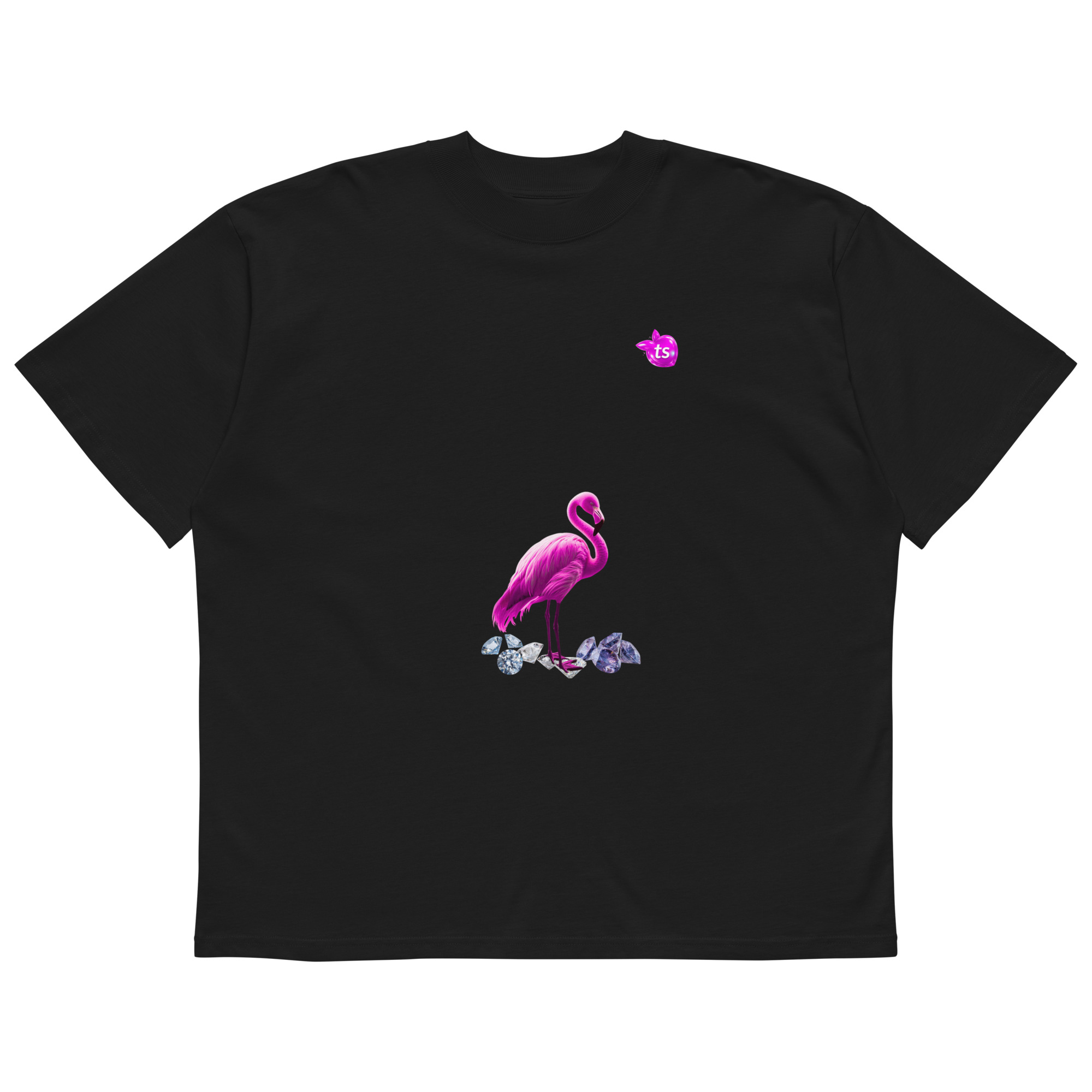 tsgabrielle® • For Him • Flamant Rose • Oversized High Neck T-Shirt • Black • Organic Cotton