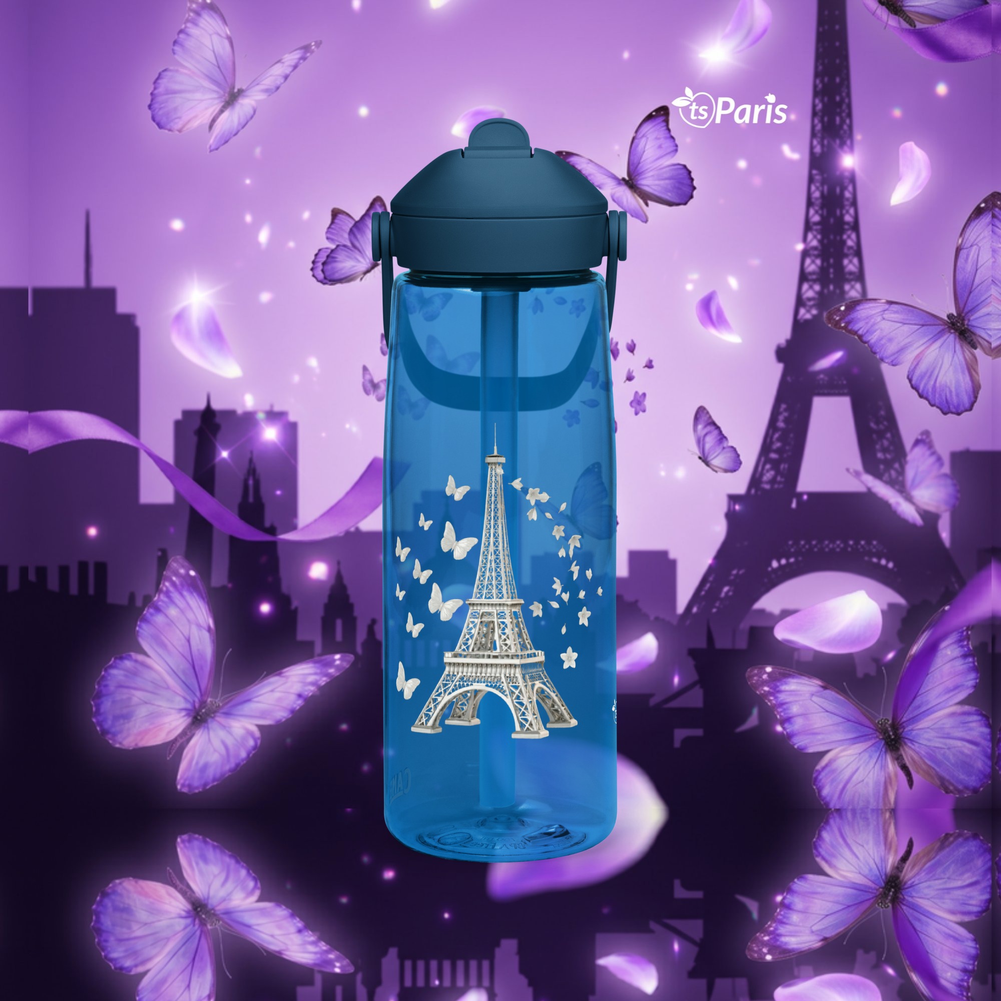 CamelBak® Eddy® by tsgabrielle® • Paris - La Tour Eiffel • Sports Water Bottle • Flip Straw • 3 Colors • 25 oz - Oxford Blue - View 4